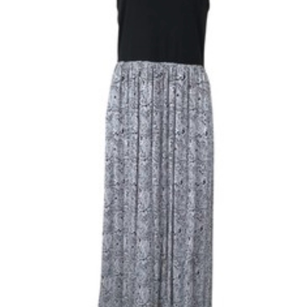 LOFT Black Bodice with Gray Patterned Maxi Skirt